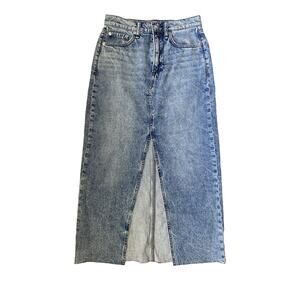Rag & Bone Liquid Miramar Clara Distressed Denim Midi Skirt Frayed Hem 25
